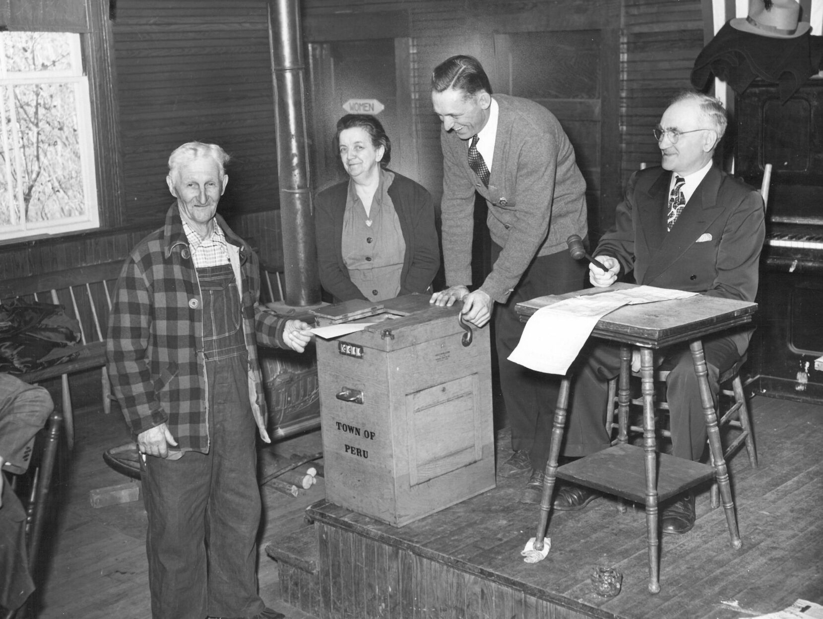 Peru's oldest voter, with Town Clerk and Treasurer, Constable and Moderator
